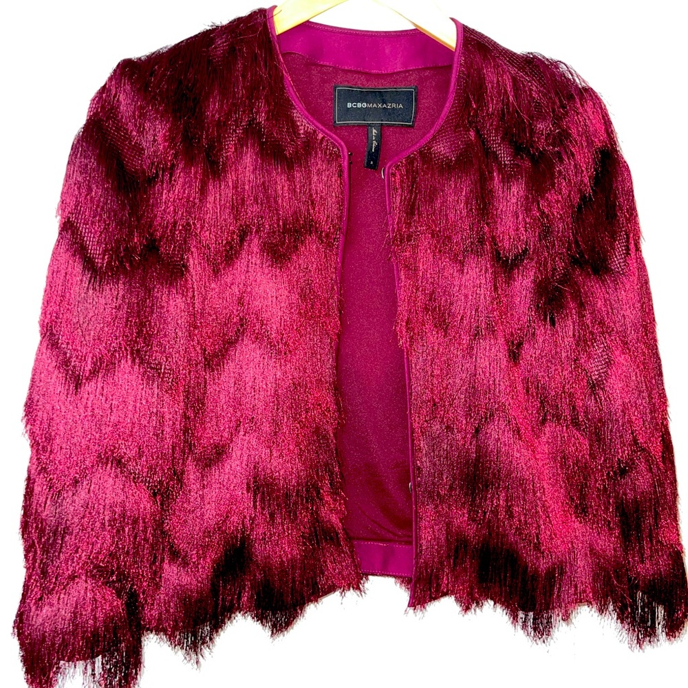 Bcbg bcbgmaxazria S burgundy 4/6 red blazer fringe jacket revolve Nordstrom